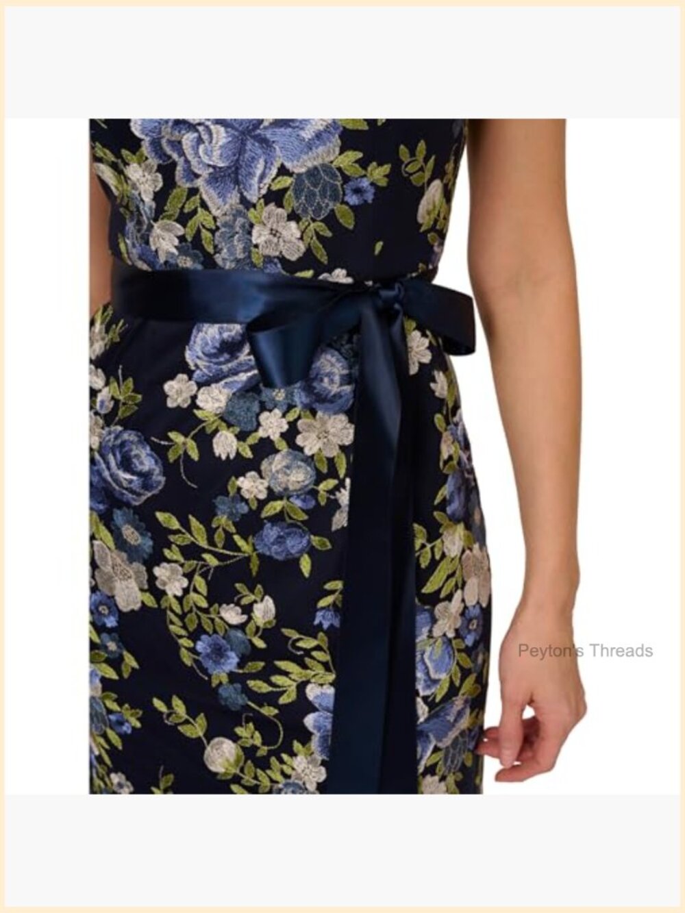 Embroidered Floral Maxi Column Gown Square Neck Cap Sleeve Formal - Picture 5 of 5